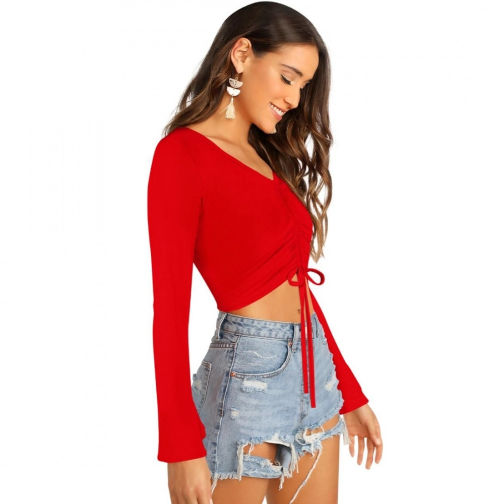 Red solid western wear top, 95% polyester 5% spandex for women's fashion, machine washable (S36, M38, L40, XL42)