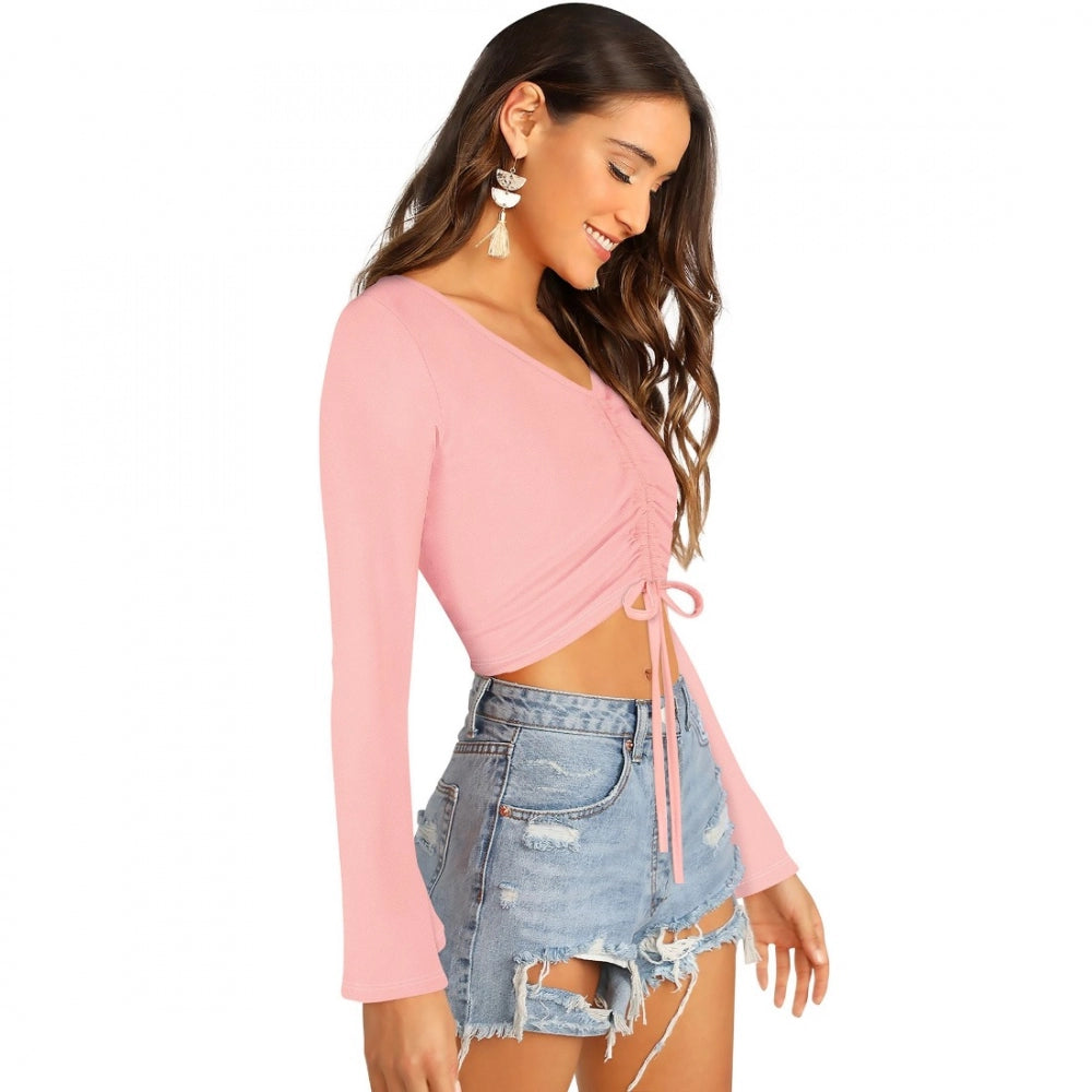 Peach solid 95% polyester 5% spandex western wear top for women, perfect for casual wear