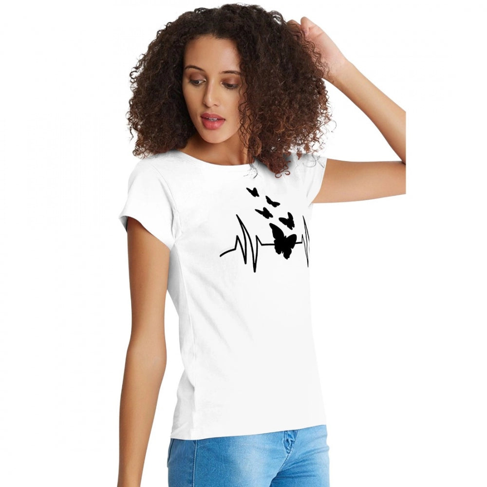 Women's cotton western wear t shirt, white with heartbeat graphic