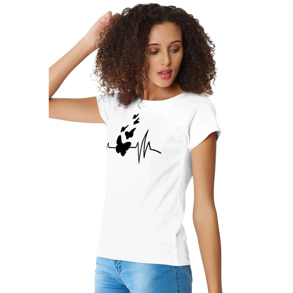 Women's white cotton western wear T-shirt with heart graphic
