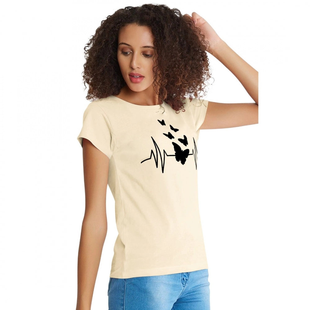 Women's cotton western wear T-shirt (cream) with graphic design