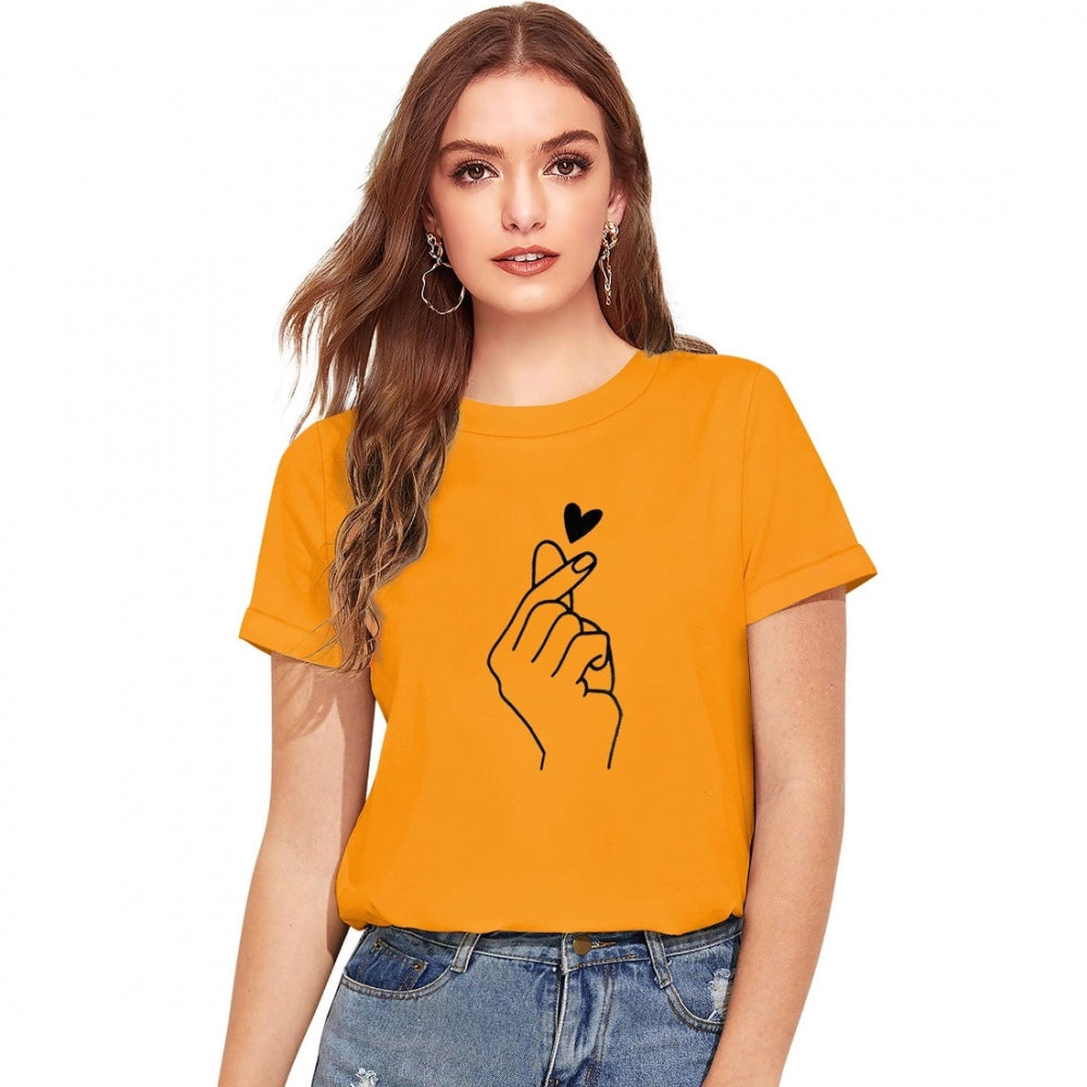 Women's cotton yellow t shirt with heart graphic and message