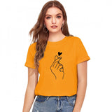 Women's cotton yellow t shirt with heart graphic and message