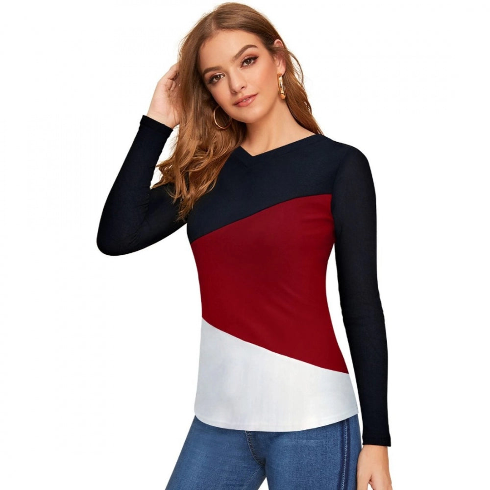 Maroon and navy blue women's western wear t-shirt with spandex, 95% polyester