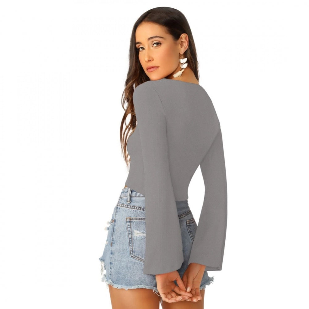 Grey 95% Polyester 5% Spandex Western wear top for women, solid fabric, machine washable