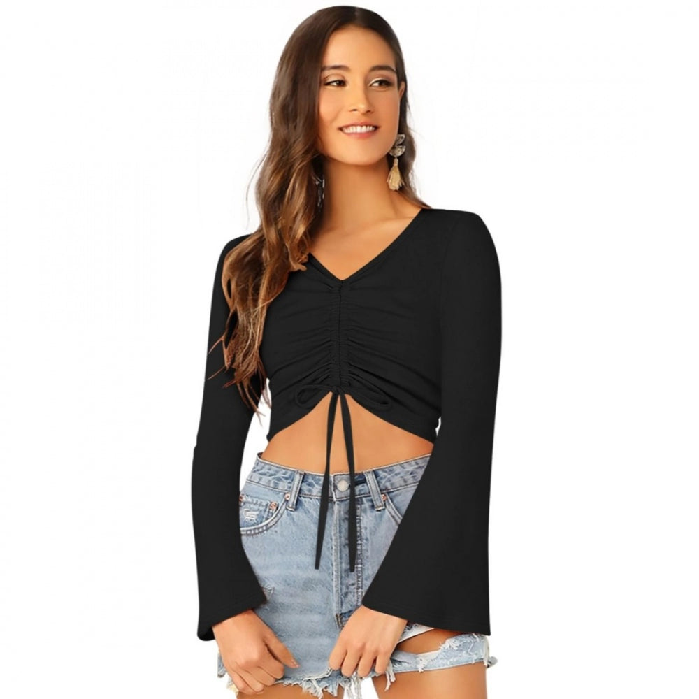 Black 95% Polyester, 5% Spandex Western Wear Top for Women - Solid style on mannequin