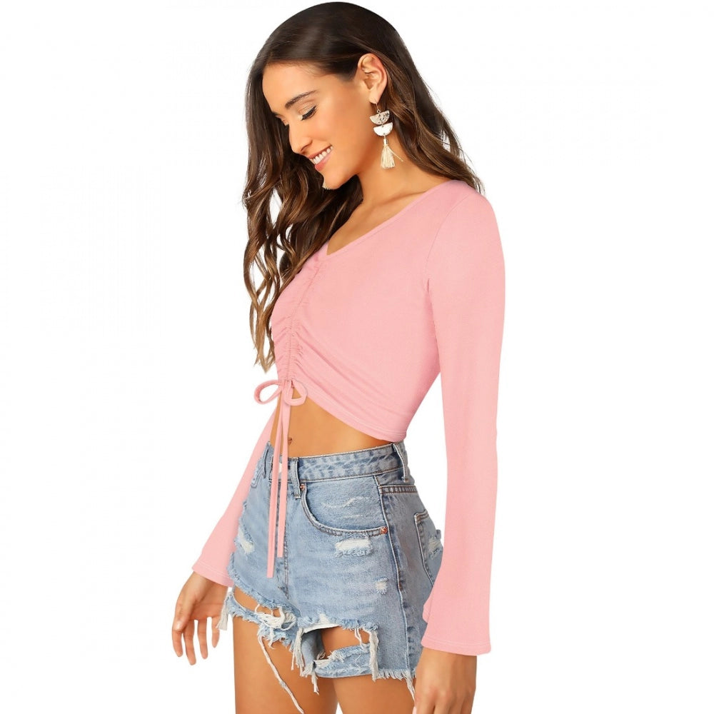 Peach solid 95% polyester 5% spandex western wear top for women, ideal for casual outfits