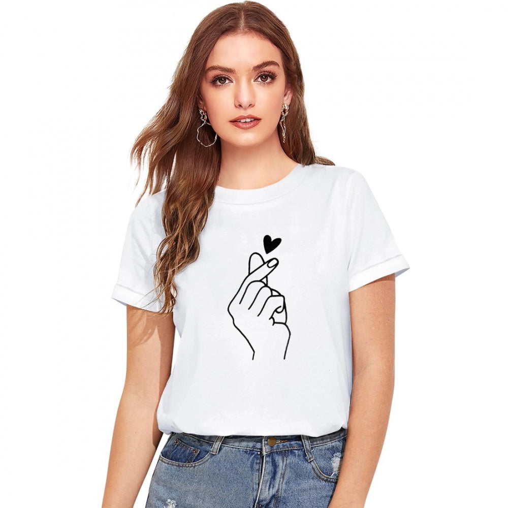 Women's white cotton t-shirt with black hand print design