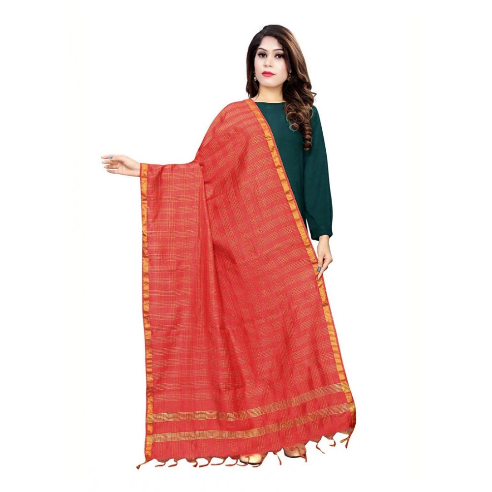 Red cotton jari woven work dupatta, traditional Indian women's accessory (2-2.4m length)