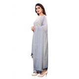 Grey cotton silk strips printed dupatta, 2-2.4 mtr length for women's fashion accessories