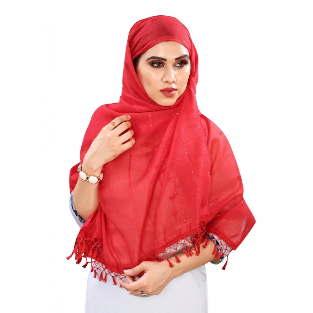 Red cotton silk strips printed dupatta (2-2.4 mtr) for women's fashion accessories