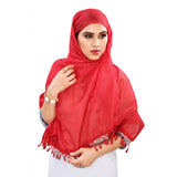 Red cotton silk strips printed dupatta (2-2.4 mtr) for women's fashion accessories