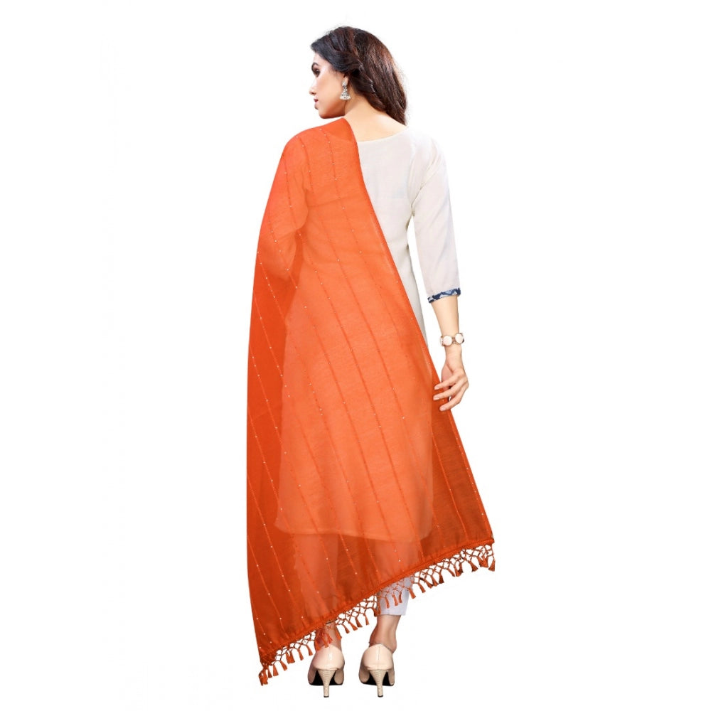 Orange cotton silk strips printed dupatta (length: 2-2.4 mtr) for women's fashion, vibrant stripes design on soft fabric