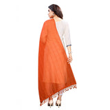 Orange cotton silk strips printed dupatta (length: 2-2.4 mtr) for women's fashion, vibrant stripes design on soft fabric