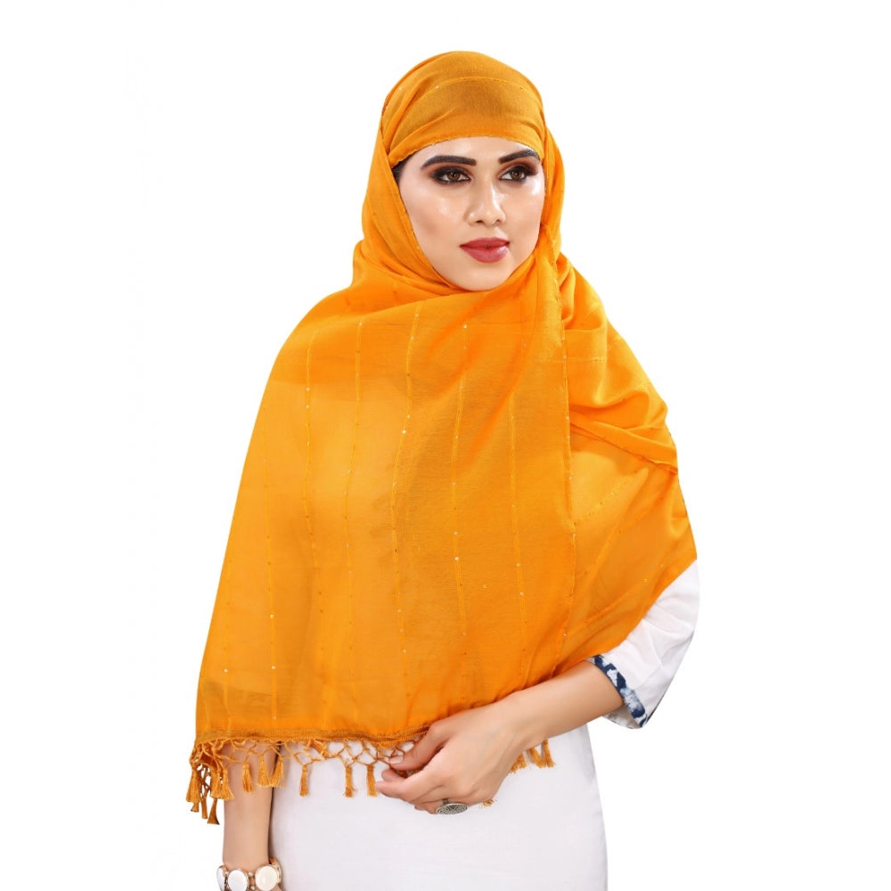 Mustard yellow cotton silk striped dupatta for women, 2-2.4 meters long, 35 inches wide