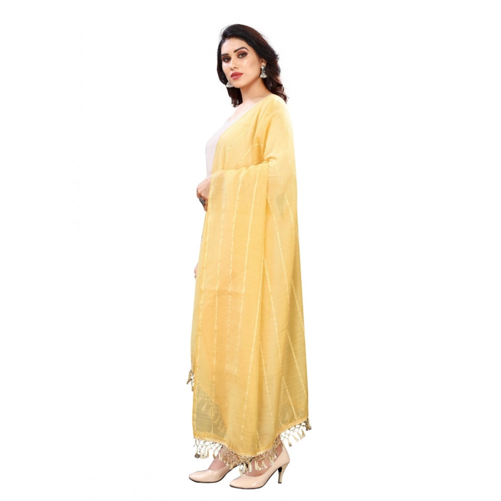 Yellow cotton silk strips printed dupatta, 2-2.4 mtr length for women's fashion accessories