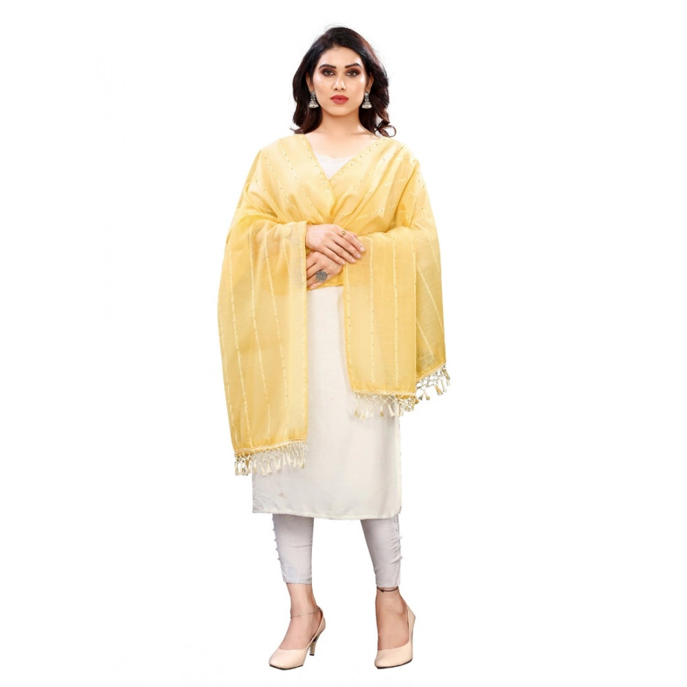Yellow cotton silk striped dupatta (length 2-2.4 mtr), vibrant pattern for women's fashion accessories
