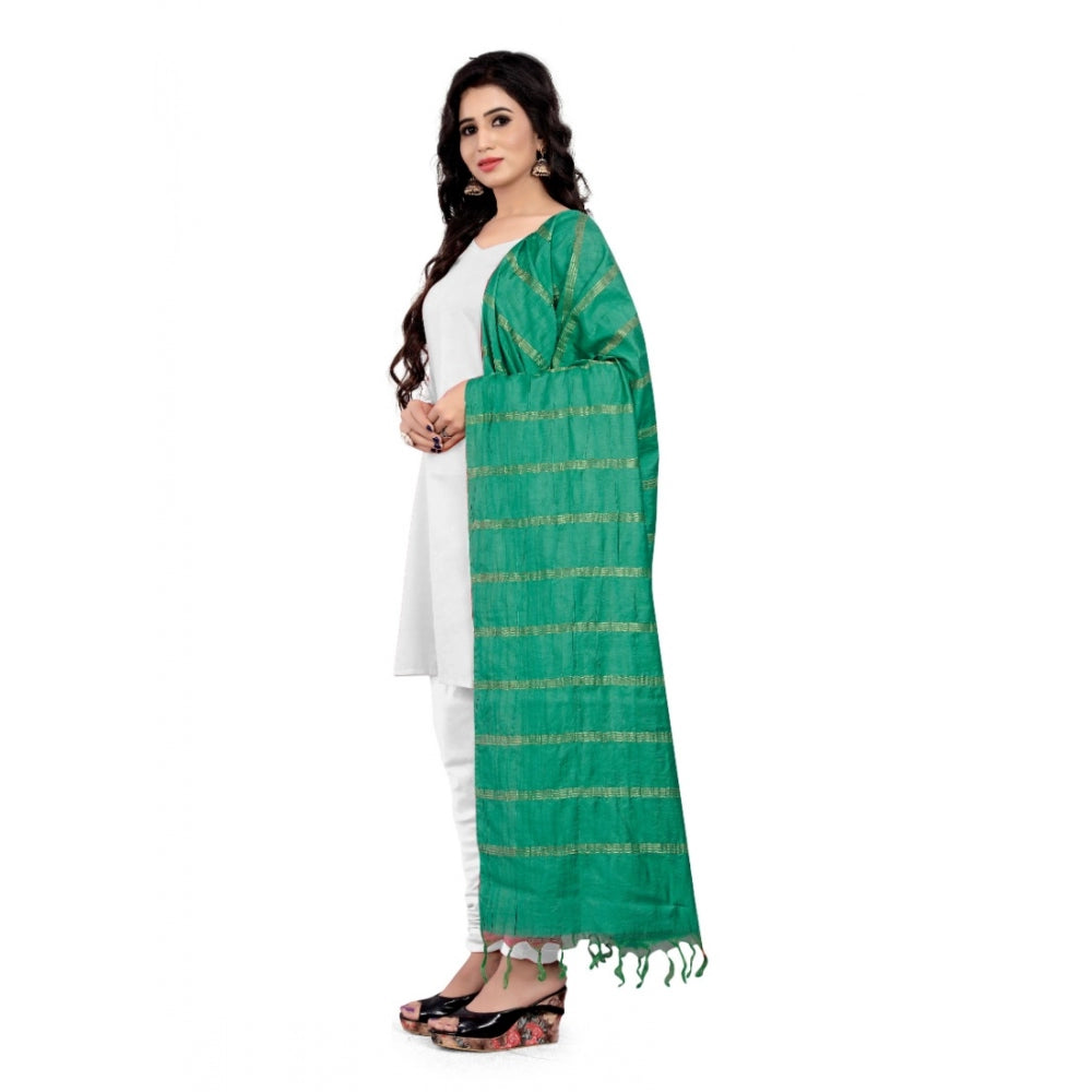 Green cotton jari woven work dupatta, traditional Indian women's accessory (length 2-2.4 mtr)