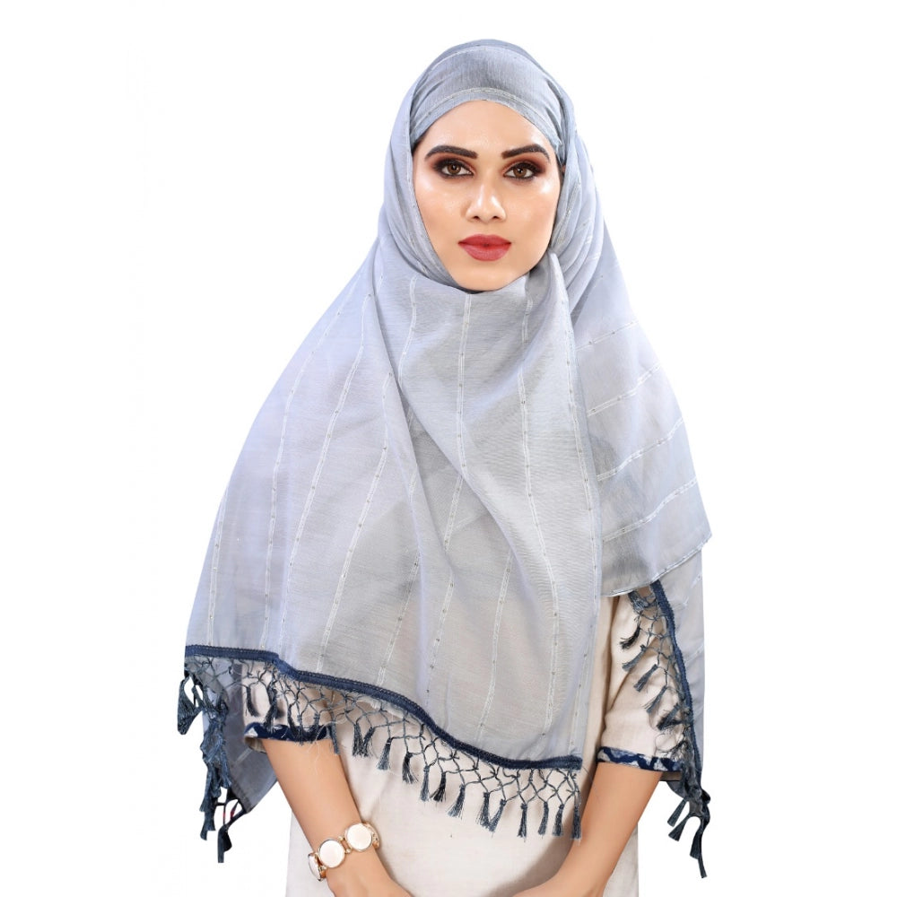 Grey cotton silk strips printed dupatta (length: 2-2.4 mtr)