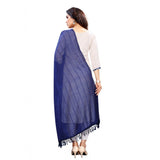 Blue cotton silk striped dupatta (2-2.4 mtr) for women's festive attire