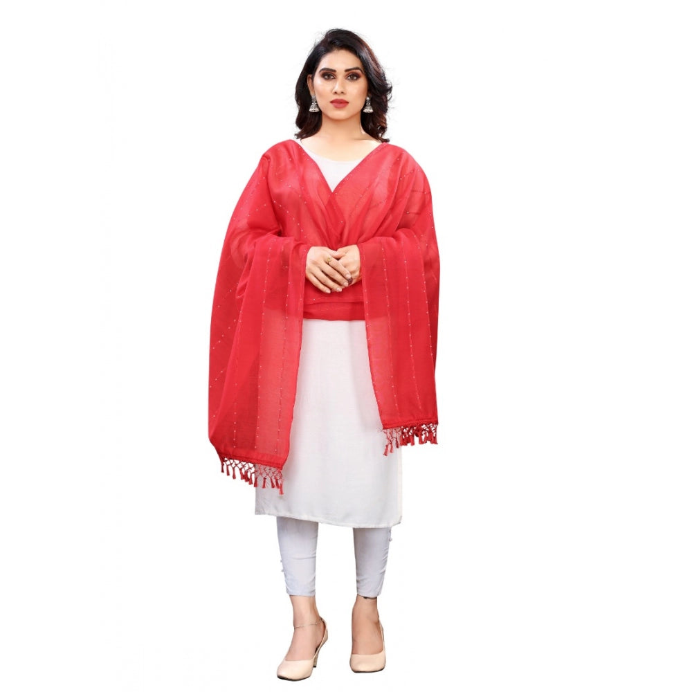 Red cotton silk strips printed dupatta (length: 2-2.4 mtr) for women's traditional Indian fashion wear