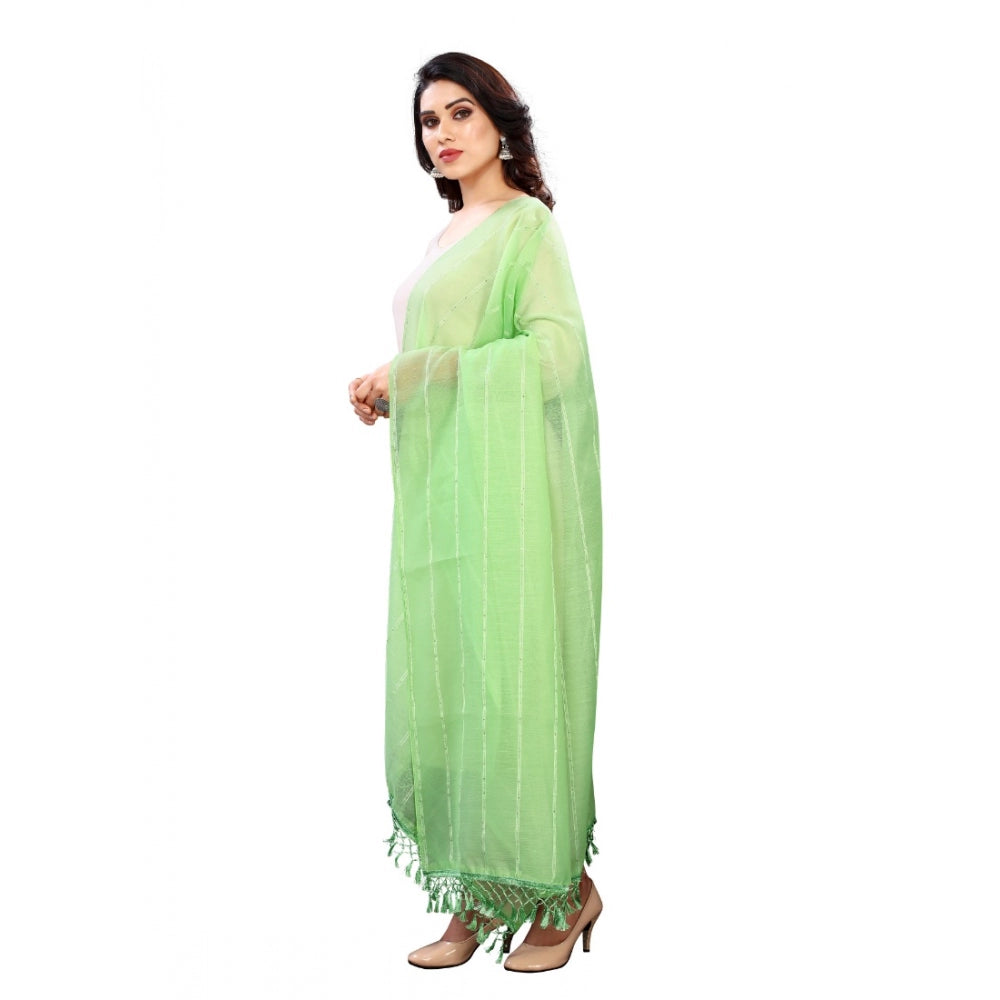 Parrot green cotton silk strips printed dupatta, length 2-2.4 mtr for women's fashion accessory