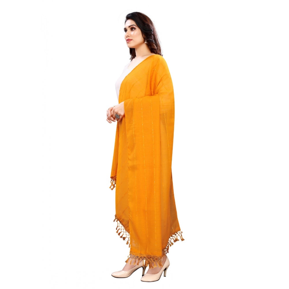 Mustard yellow cotton silk striped dupatta for women, length 2-2.4 mtr, ideal for traditional Indian wear