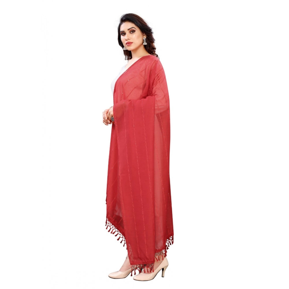 Maroon cotton silk strips printed dupatta (2-2.4 mtr), women's fashion accessory with rich striped pattern