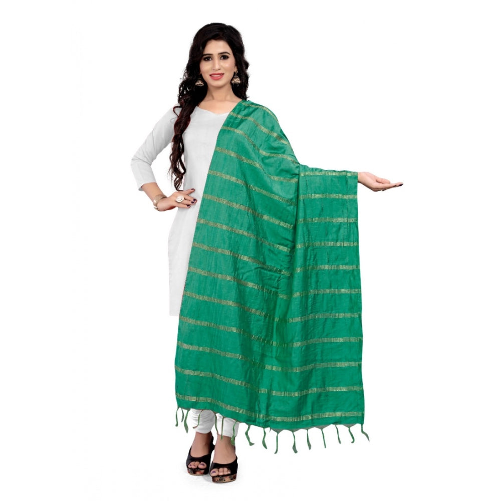Green cotton jari woven work dupatta, traditional Indian women's accessory, length 2-2.4 mtr