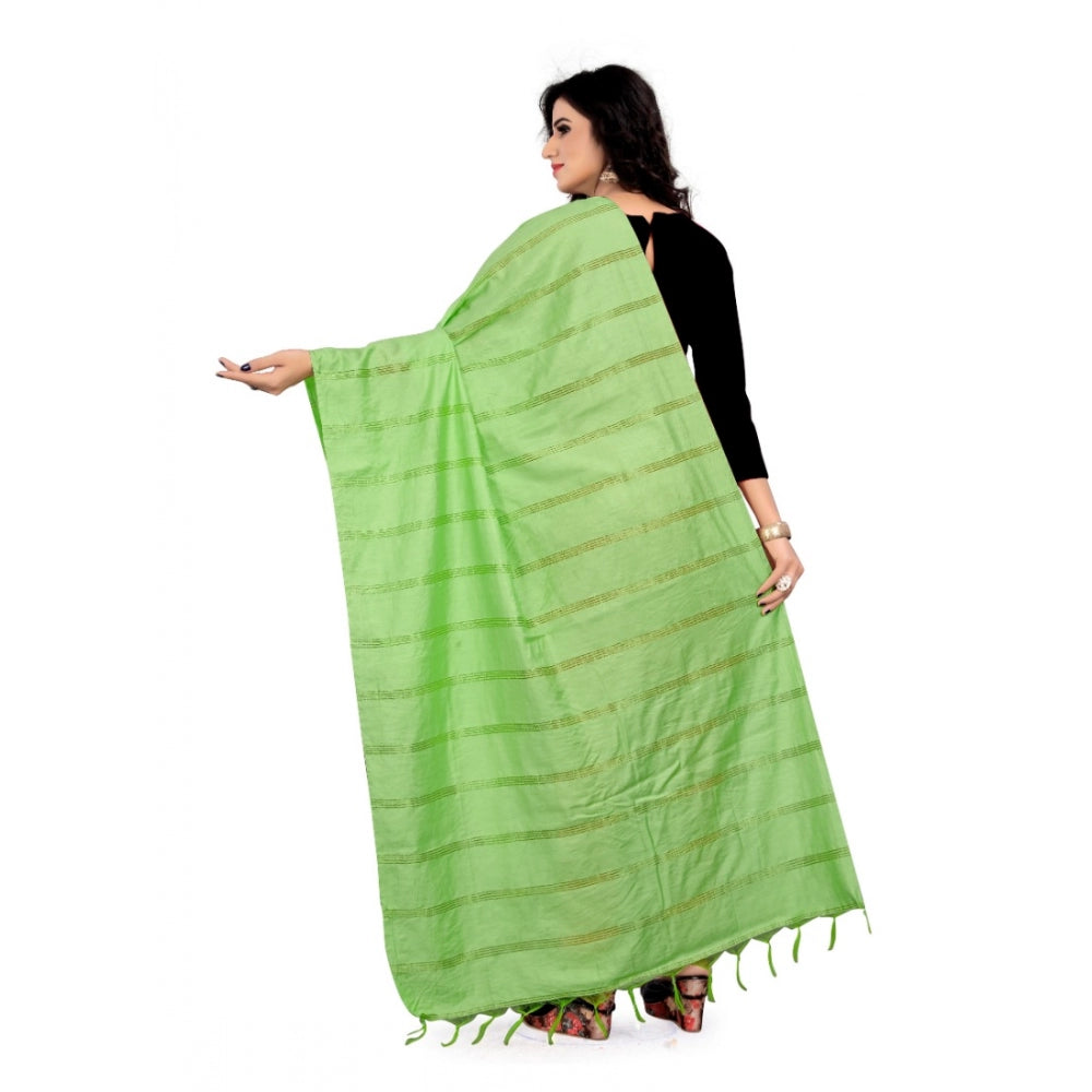 Parrot green cotton jari woven work dupatta, traditional Indian women's garment with a length of 2-2.4 mtr and width of 36 inch