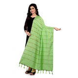 Parrot green cotton jari woven work dupatta (2-2.4 mtr), ideal for women's traditional wear