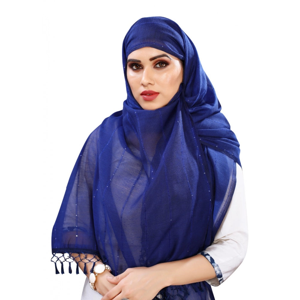 Blue cotton silk striped dupatta (2-2.4 mtr) for women, intricate printed design, one piece per pack