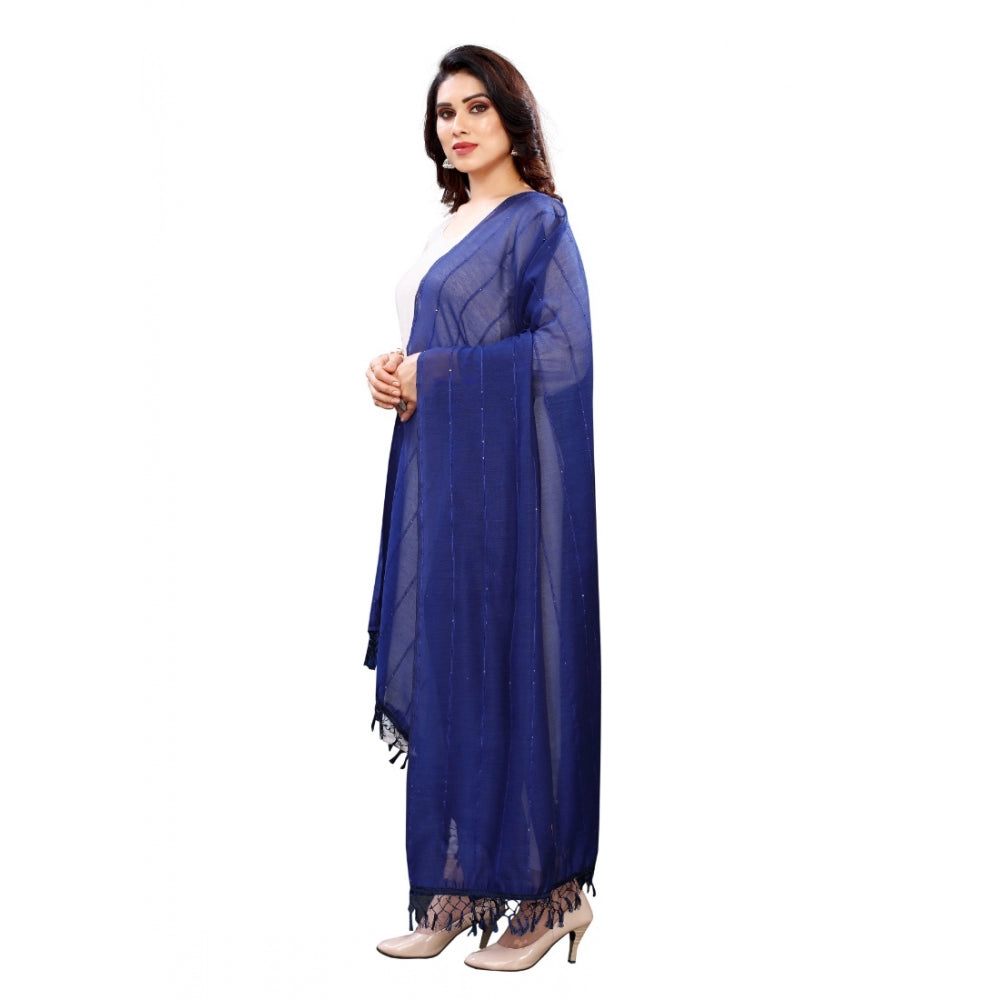Blue cotton silk strips printed dupatta (length: 2-2.4 mtr)