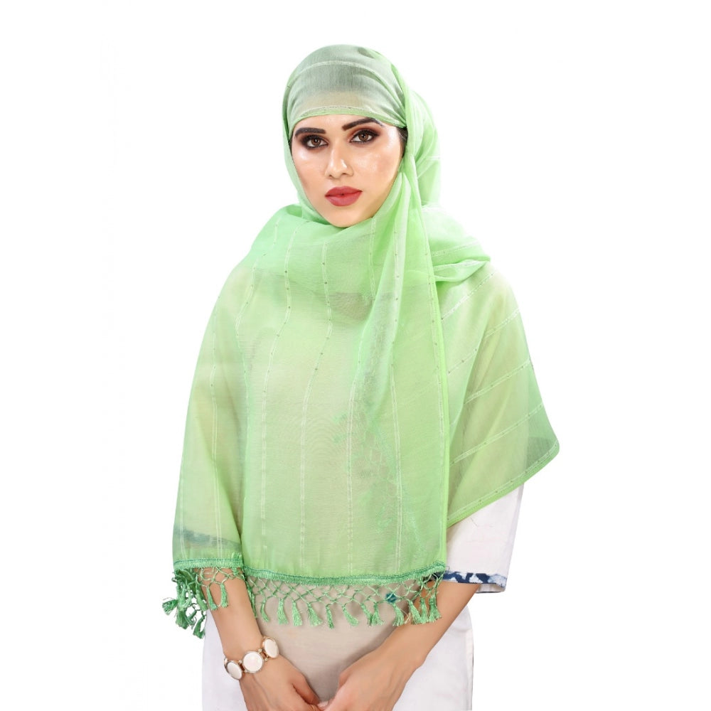 Parrot green cotton silk striped dupatta for women (2-2.4 mtr length)