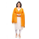 Mustard yellow cotton silk striped dupatta for women, length 2-2.4m, vibrant print detail