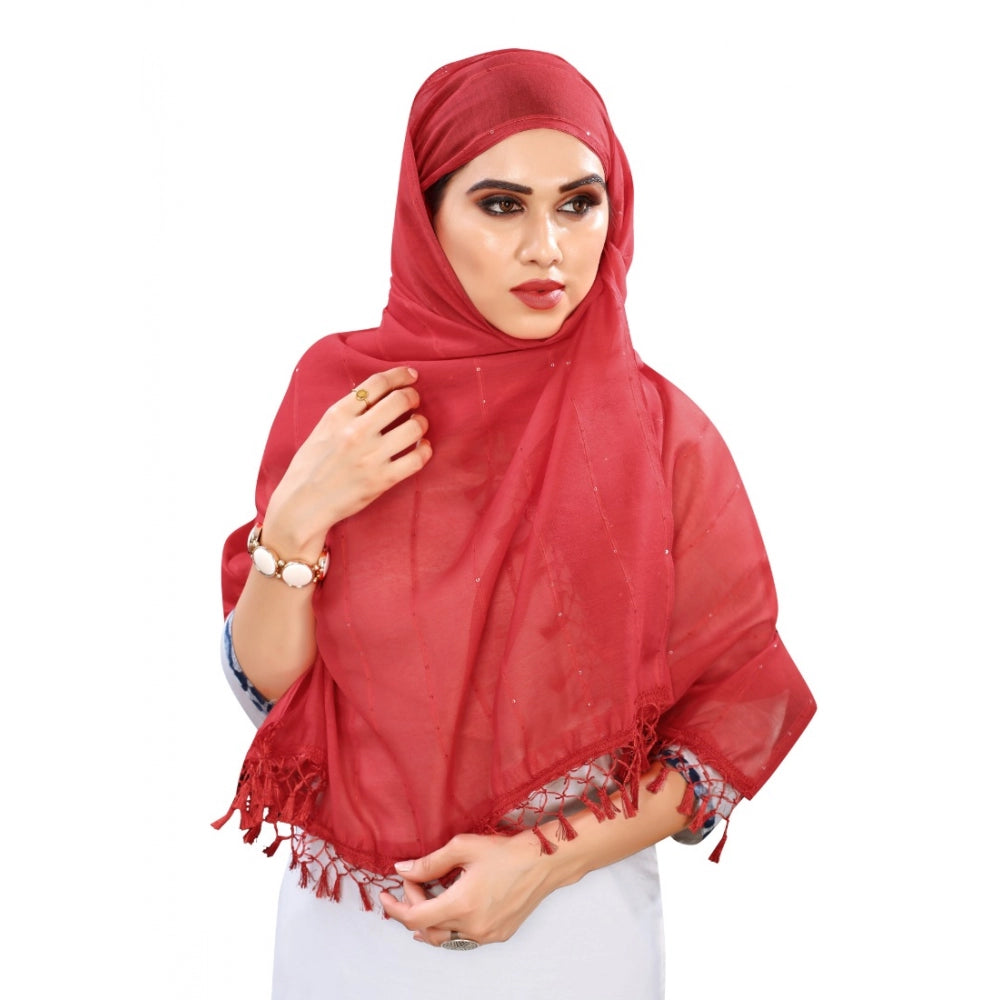 Maroon striped cotton silk dupatta for women, 2-2.4 m length, intricate pattern design