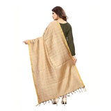 Beige cotton jari woven work dupatta for women, length 2-2.4 mtr, perfect for traditional wear