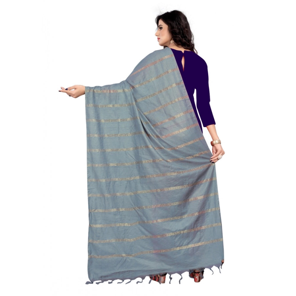 Grey cotton jari woven work dupatta, length 2-2.4 mtr on clothing rack