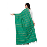Green cotton jari woven work dupatta for women (2-2.4 mtr) on clothing rack