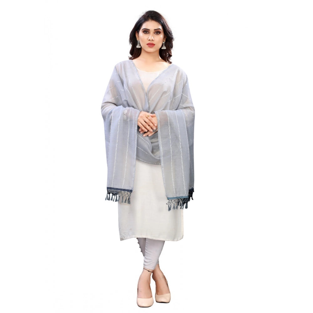 Grey cotton silk strips printed dupatta (length: 2-2.4 mtr) for women's fashion accessory