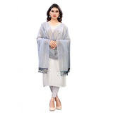 Grey cotton silk strips printed dupatta (length: 2-2.4 mtr) for women's fashion accessory