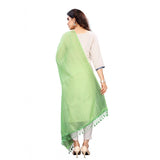 Parrot green cotton silk strips printed dupatta for women, 2-2.4m length, patterned accessory on mannequin