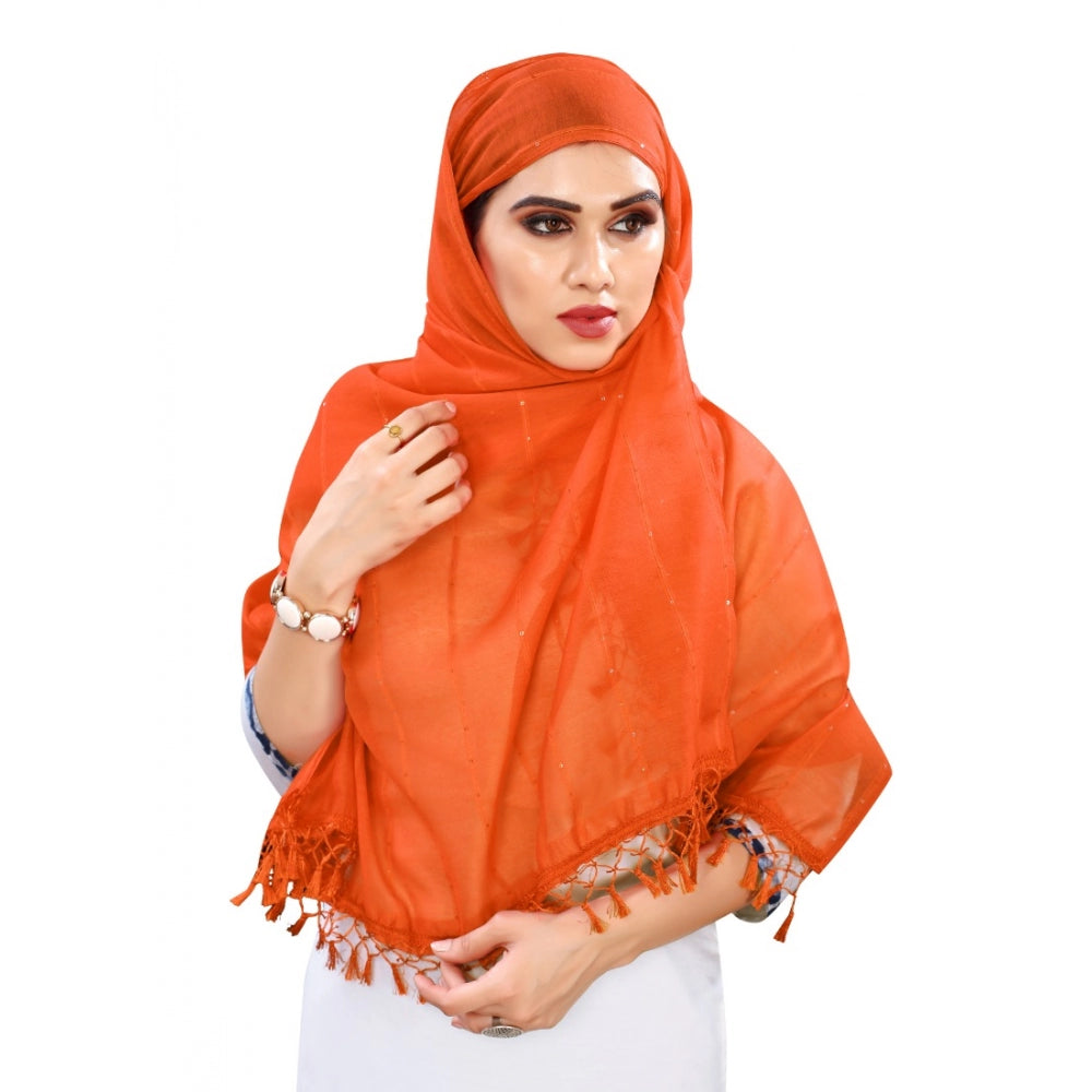 Orange cotton silk strips printed dupatta (length: 2-2.4 mtr) for women's fashion accessories, vibrant pattern detail on textured fabric