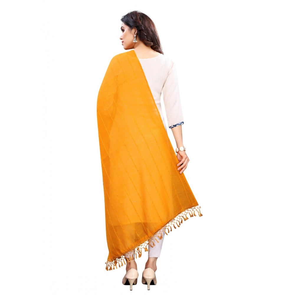 Mustard yellow cotton silk strips printed dupatta (length: 2-2.4 mtr) for women's traditional wear