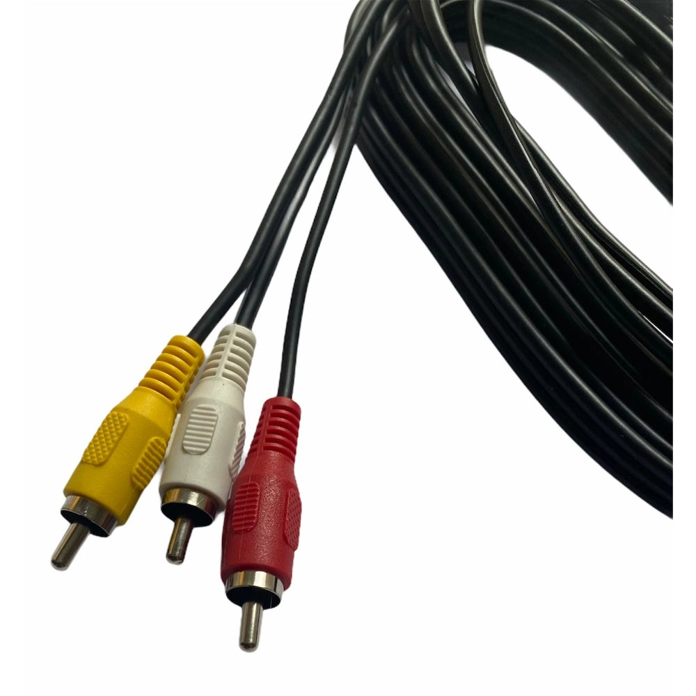 Black 3RCA audio video cable, with yellow and red connectors, 3 yards long.