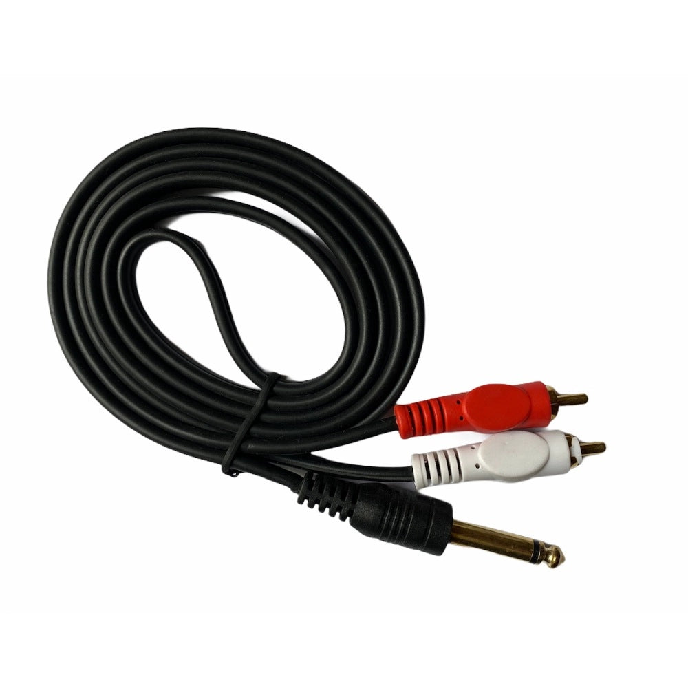 Black 6.35mm Jack to 2RCA Audio Cable connects home theatre components