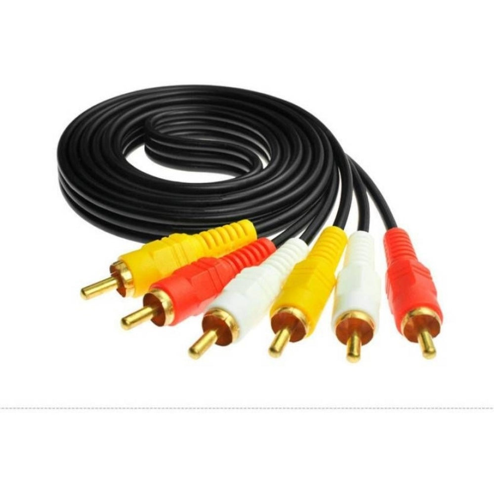 Black 3RCA audio video cable with red, white, and yellow connectors.