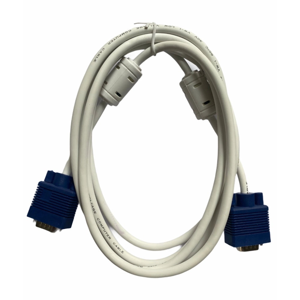 White VGA Cable 3 Yards - Supports PC, Monitor, TV, LCD/LED, Plasma, Projector, TFT - Distortion-free for video connections
