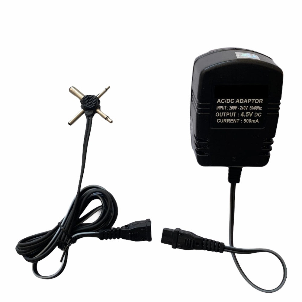 4.5V 500mA Black Power Adapter, AC Input, 200-240V, for Electronics.