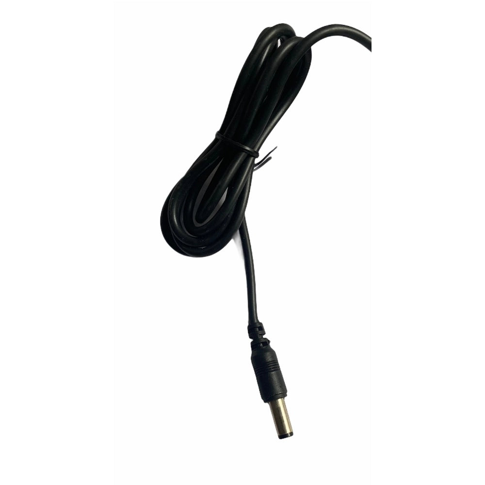 Black DC power adapter cable with 10V 1A output, for electronics.